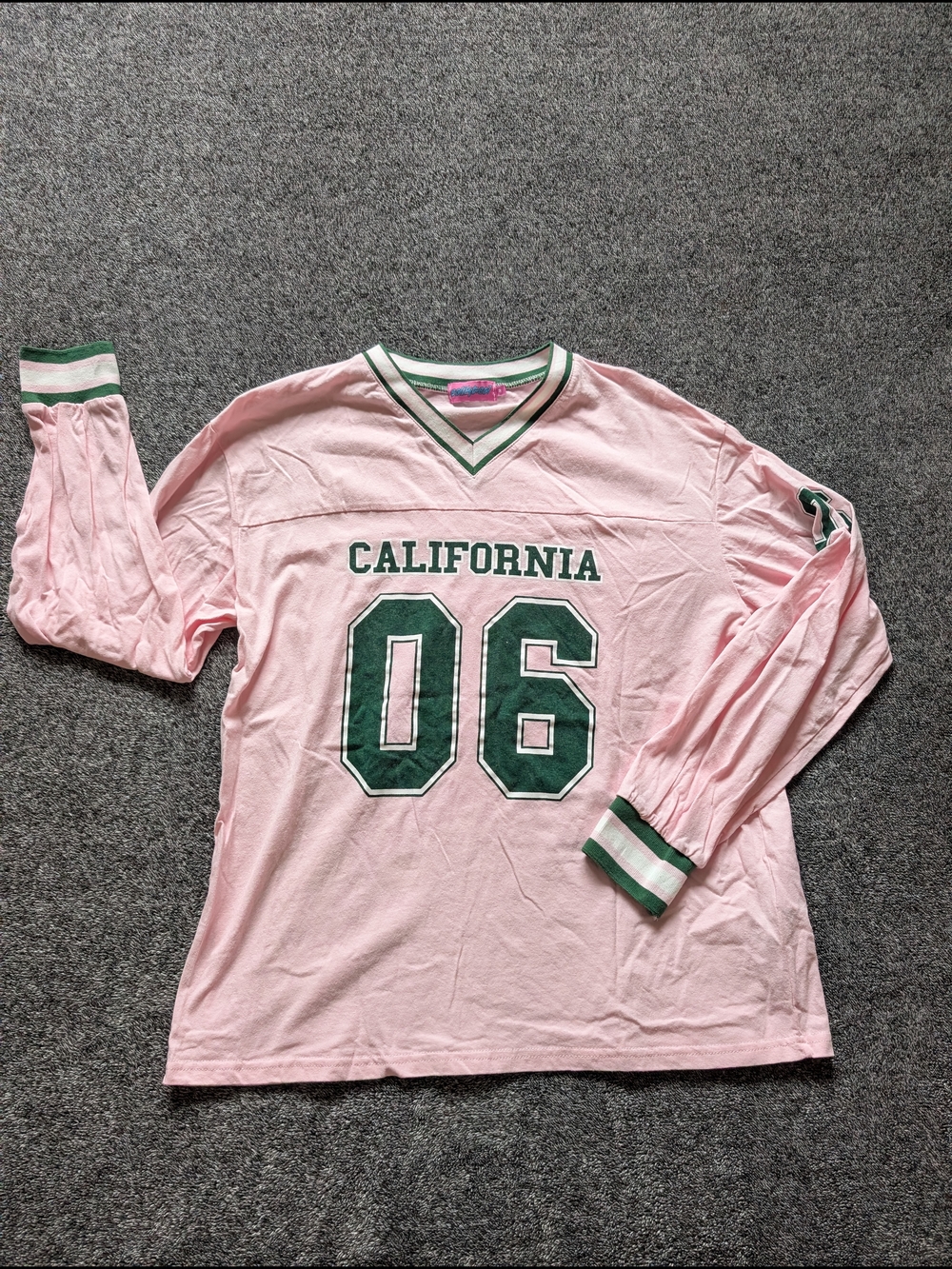 Edikted Pink Tee with Green Trim and Striped V-Neck